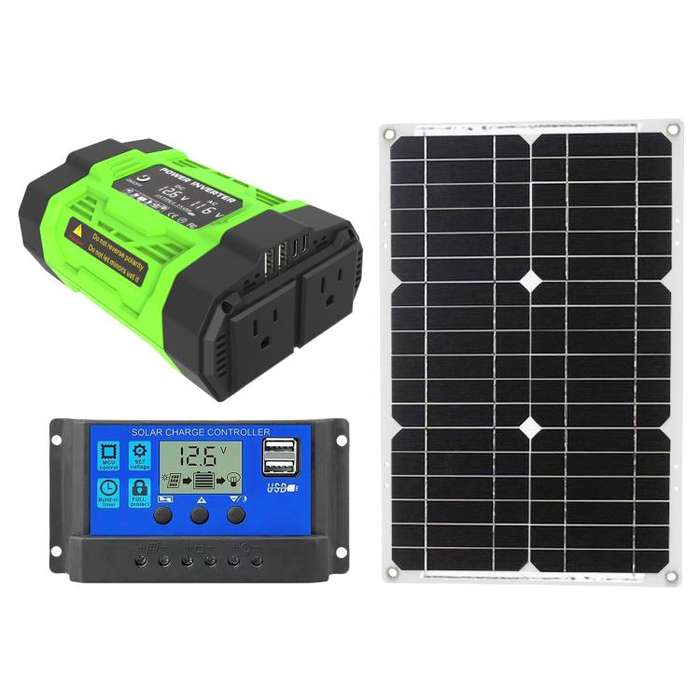 Gurxun Modified Wave Inverter With 18W Solar Panel + 30A Controller Dual Socket + 2 USB + 2 Type-...