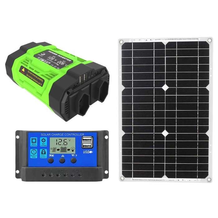 Gurxun Modified Wave Inverter With 18W Solar Panel + 30A Controller Dual Socket + 2 USB + 2 Type-...