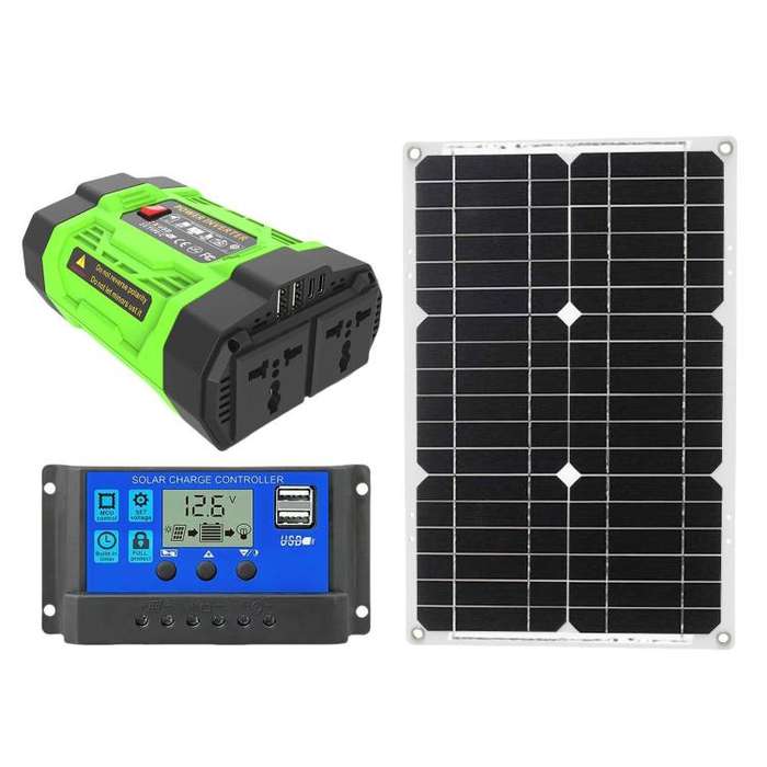 Gurxun 200W Modified Wave Inverter With 18W Solar Panel + 30A Controller Dual Socket + 2 USB + 2 ...