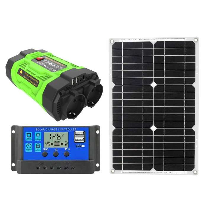Gurxun 200W Modified Wave Inverter With 18W Solar Panel + 30A Controller Dual Socket + 2 USB + 2 ...