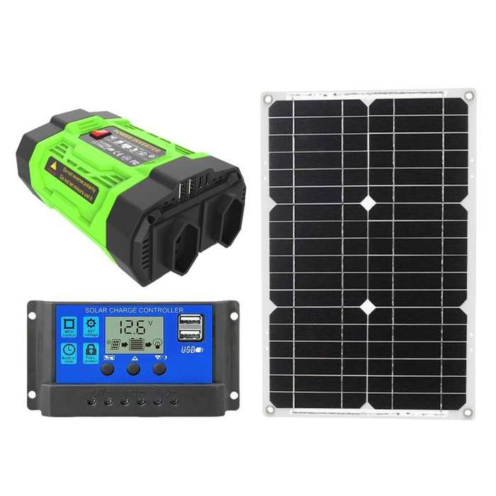 Gurxun 200W Modified Wave Inverter With 18W Solar Panel + 30A Controller Dual Socket + 2 USB + 2 ...