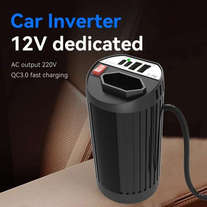 Gurxun 200W Modified Wave Intelligent Car Inverter Dual USB + Dual Type-C Port Car Power Converte...
