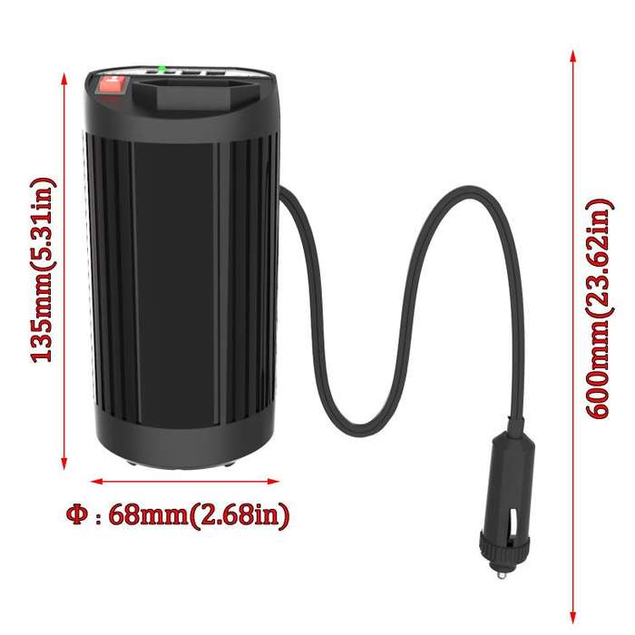 Gurxun 200W Modified Wave Intelligent Car Inverter Dual USB + Dual Type-C Port Car Power Converte...