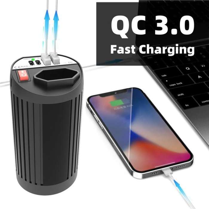Gurxun 200W Modified Wave Intelligent Car Inverter Dual USB + Dual Type-C Port Car Power Converte...