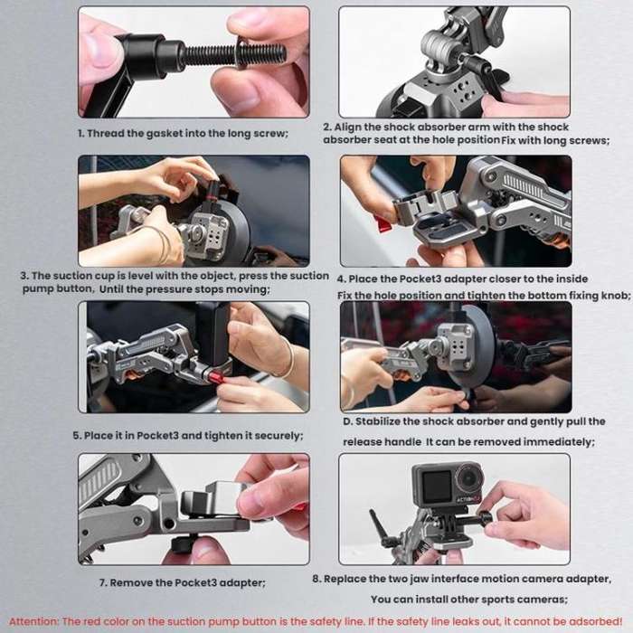 For DJI OSMO POCKET 3 BRDRC Car Suction Cup Expansion Fixed Clip Shock Absorber Bracket(PO3016)