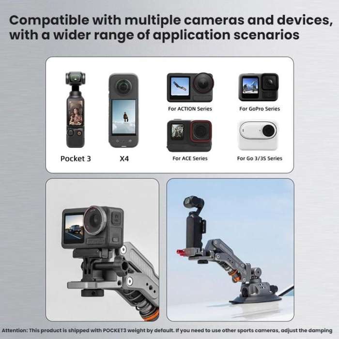 For DJI OSMO POCKET 3 BRDRC Car Suction Cup Expansion Fixed Clip Shock Absorber Bracket(PO3016)