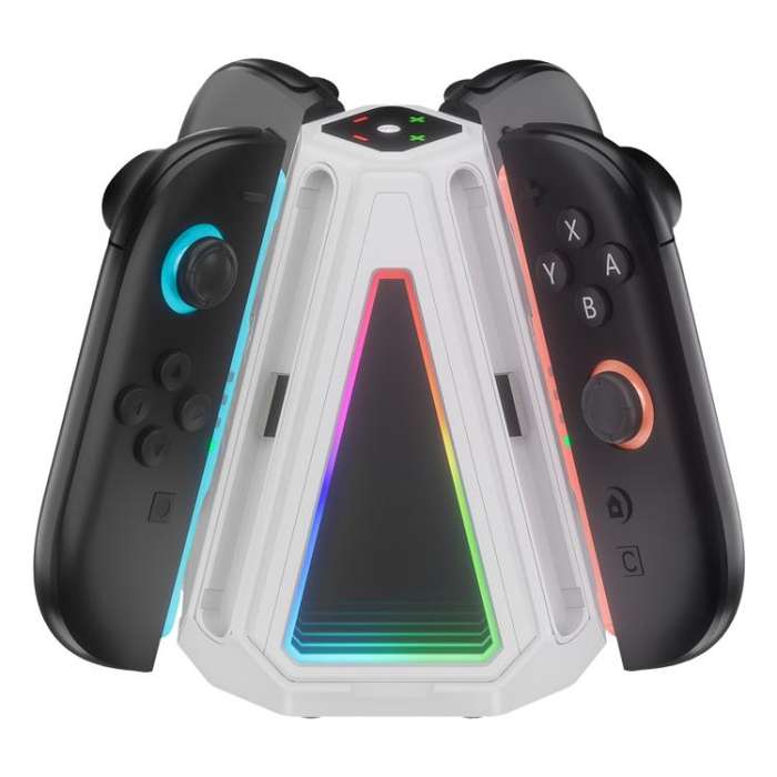For Nintendo Switch 2 Joy-Con Controllers 4 In 1 Triangular Charging Base With RGB Light(White)