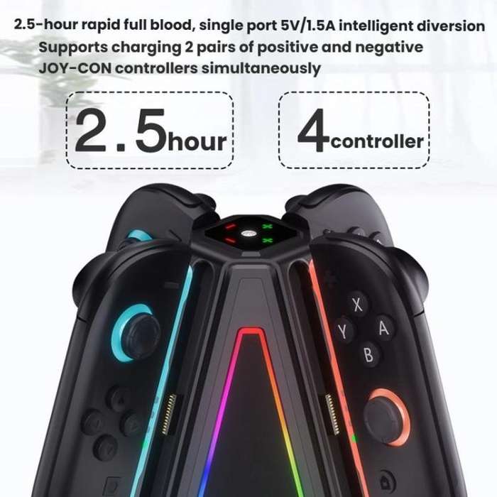 For Nintendo Switch 2 Joy-Con Controllers 4 In 1 Triangular Charging Base With RGB Light(White)