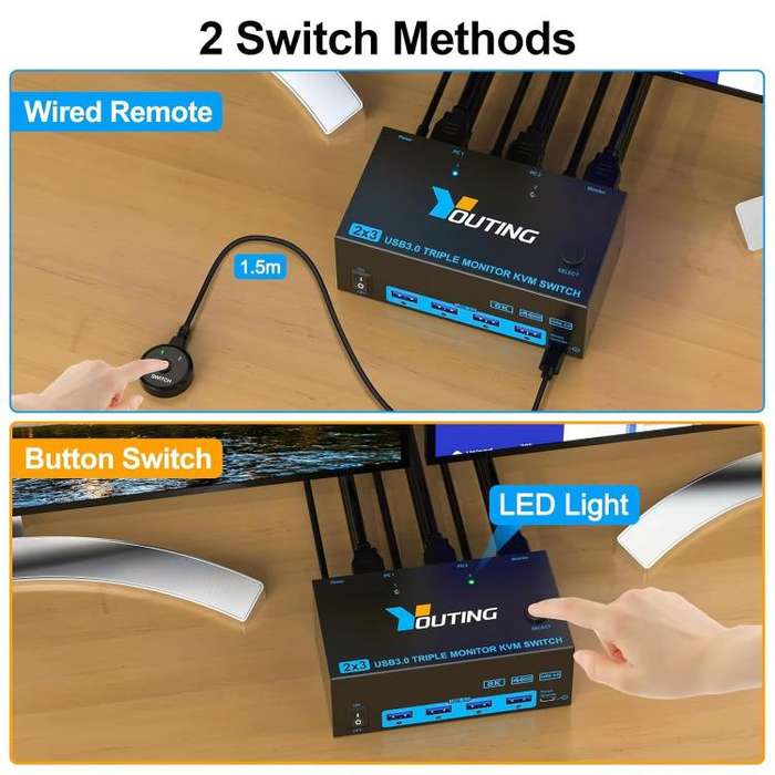 YOUTING  KC-KM434B 2 In 3 Out KVM USB3.0 Switch UK Plug