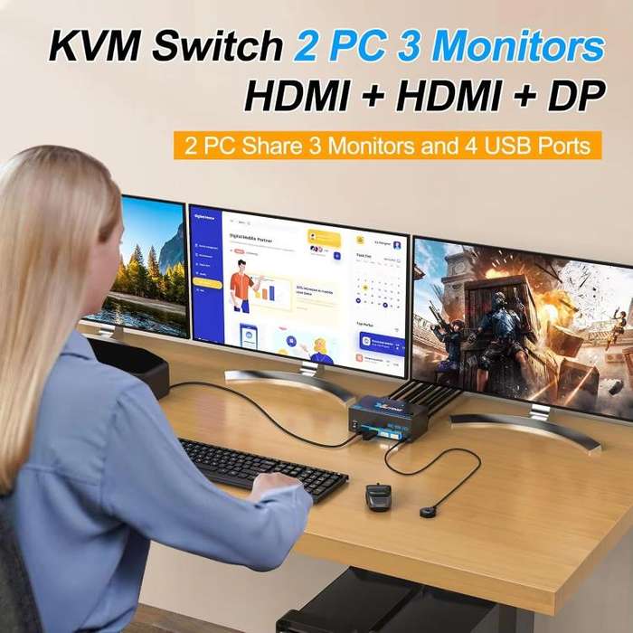 YOUTING  KC-KM434B 2 In 3 Out KVM USB3.0 Switch UK Plug