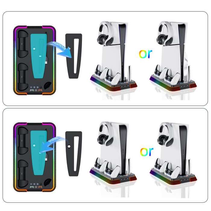 For PS5 Pro / PS5 Slim / PS5 Multifunctional Cooling Base With Dual Handle Charging Dock, Style: ...
