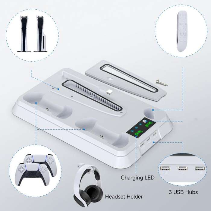 For PS5 Pro / PS5 Slim / PS5 Multifunctional Cooling Base With Dual Handle Charging Dock, Style: ...