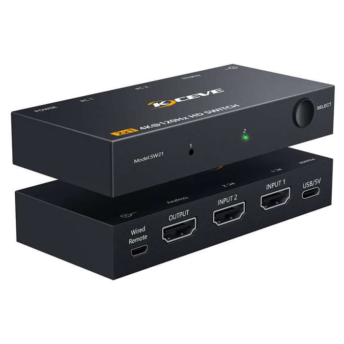 KCEVE SW21 2 In 1 Out HDMI Two-Way Switch 8K 60Hz HD Computer TV Video Splitter