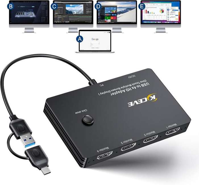 KCEVE MSTH14 USB / Type-C To 4 HDMI Port Adapter KVM Switch