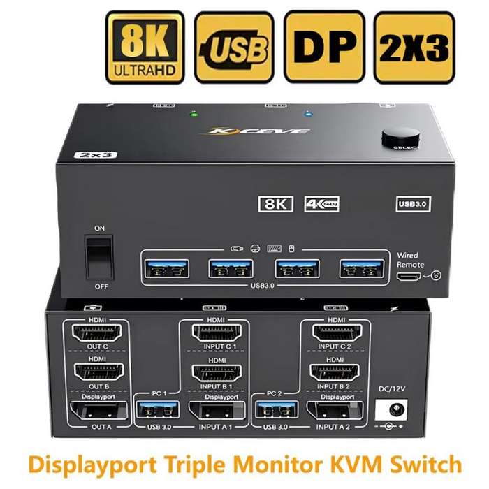 KCEVE KC-KVM204DH 2 In 4 Out 8K 60Hz KVM Switch For 2 Computer 4 Monitors AU Plug