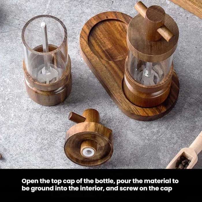 7 inch Manual Black Pepper Wood Grinder Transparent Acrylic Pepper Seasoning Bottle, Spec: Double...