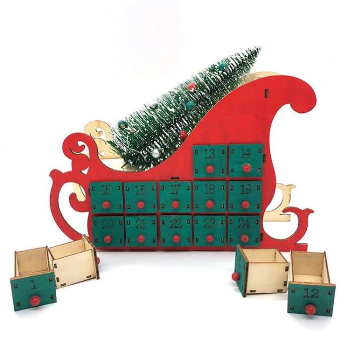 24-Day Countdown Sledge Christmas Calendar Decoration Gift Box(Red)