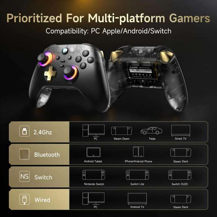 EasySMX D05 Tri-mode Wireless Gaming Controller for PC/Switch/Steam Deck/TV/Phone with Charging D...