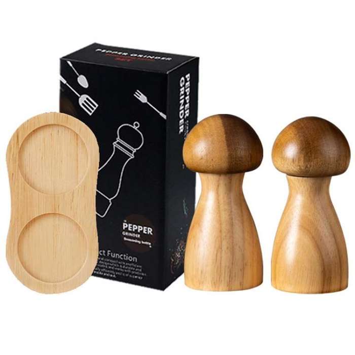 Mushroom Shaped Pepper Grinder Wooden Kitchen Grinding Tool, Spec: Double+Base