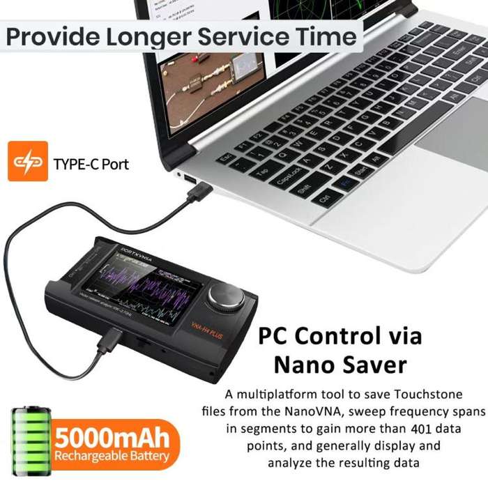PORTXVNSA VNA-H4 Plus 4 inch IPS Screen Portable Handheld Vector Antenna Analyzer MF HF VHF UHF, ...