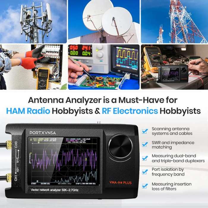 PORTXVNSA VNA-H4 Plus 4 inch IPS Screen Portable Handheld Vector Antenna Analyzer MF HF VHF UHF, ...