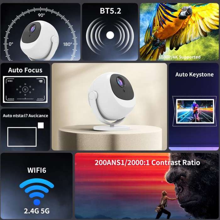 5G Dual-Band 4K High-Definition Intelligent Ball Android Projector(US Plug)