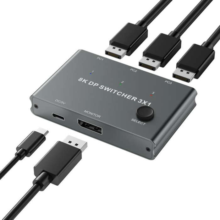 DP301 3 In 1 Out DisplayPort Switch 8K 30Hz HD Splitter For Computer Screen
