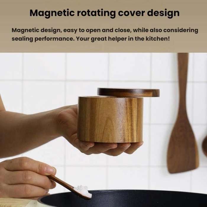 1 Layer Single Grid Wooden Salt Jar Storage Box Seasoning Jar With Lid And Spoon