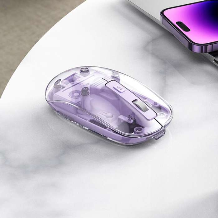 IMICE T400 4 Keys 1600DPI Dual-Mode Mouse Transparent Bluetooth Charging Wireless Silent Mice(Pur...