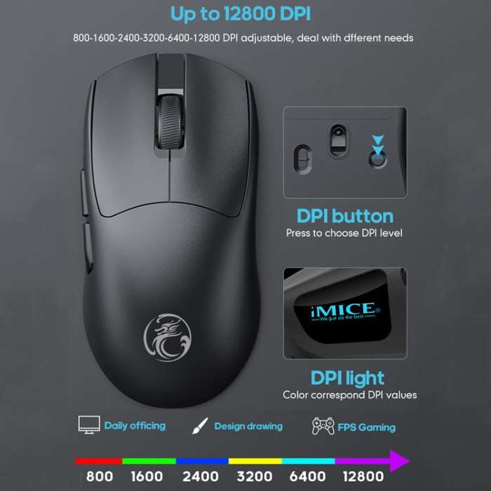 iMICE G900 6 Keys 12800DPI Gaming Mouse Rechargeable Tri-Ode Wireless Mouse(Black)