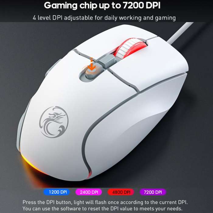 iMICE G800 7 Keys 7200DPI Wired Gaming Silent Mouse With LED Lighting(Black White)