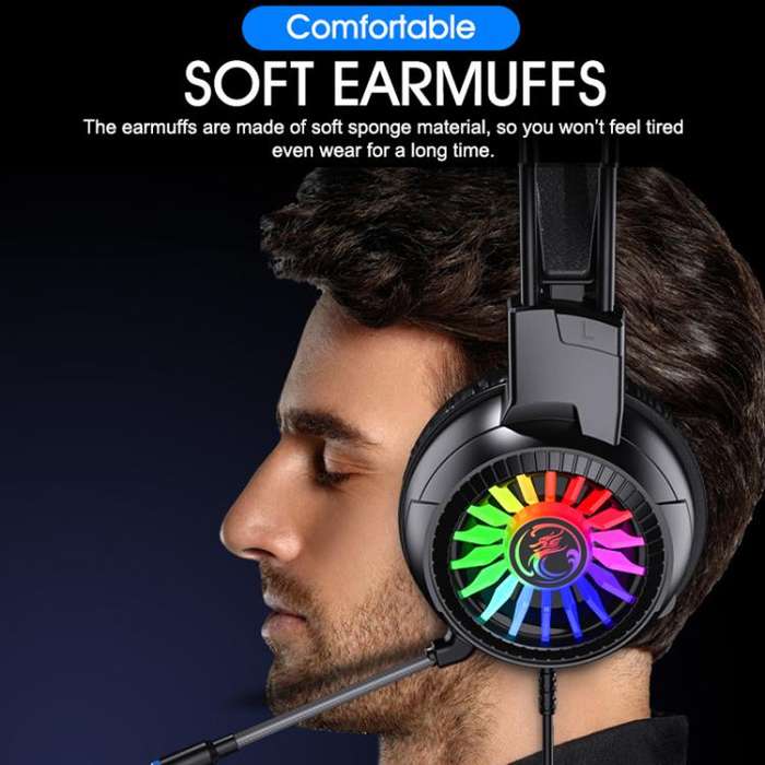 iMICE HD-490 Colorful Light 3.5mm Glowing Headphones Computer Esports Wired Gaming Headset With M...