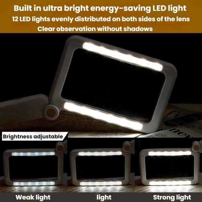 3.5X 12LED Folding Magnifying Glass Handheld Reading Glass With Charge Display(White)
