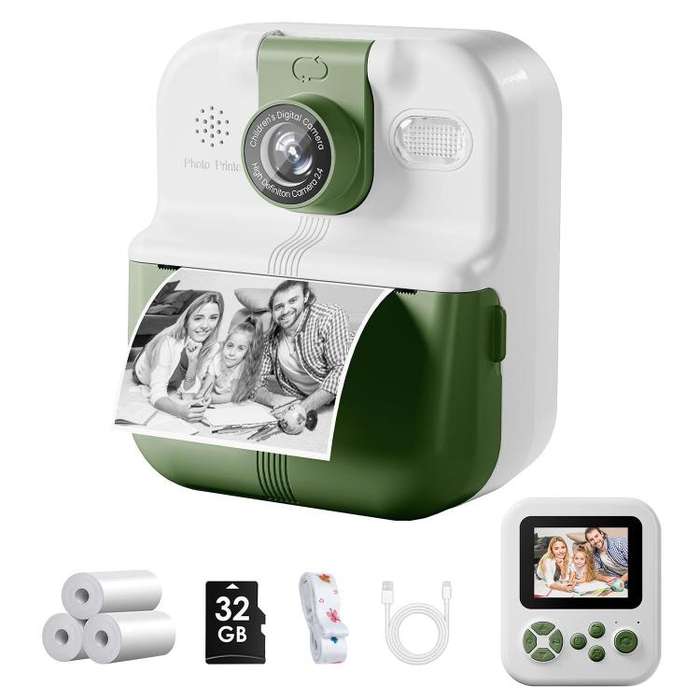 P02 Kids Instant Print Camera with 180-degree Flip Lens & 32GB Memory Card Selfie Photo Printing ...