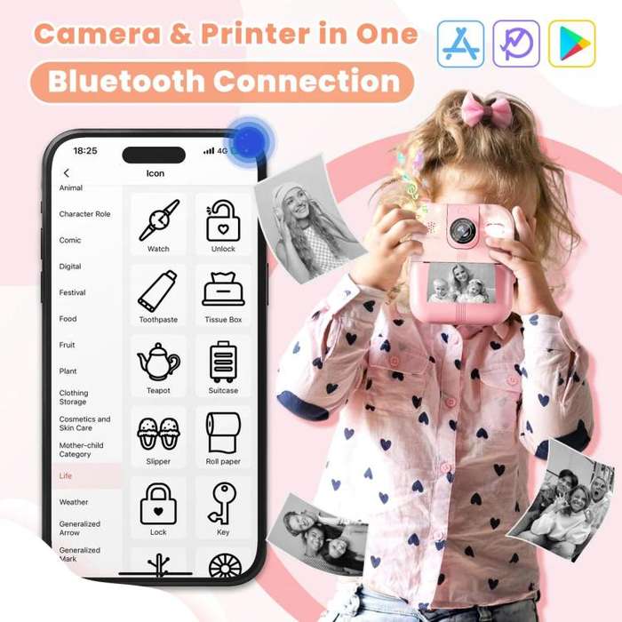 P02 Kids Instant Print Camera with 180-degree Flip Lens & 32GB Memory Card Selfie Photo Printing ...