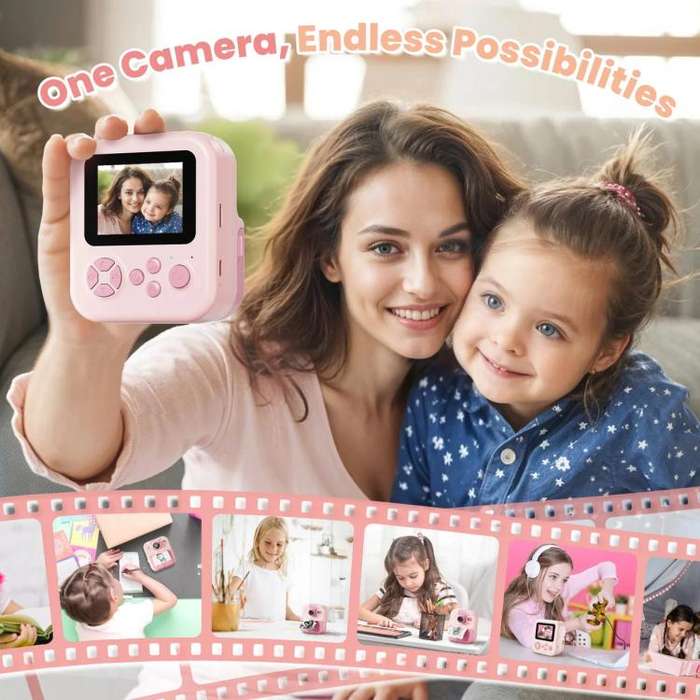 P02 Kids Instant Print Camera with 180-degree Flip Lens & 32GB Memory Card Selfie Photo Printing ...