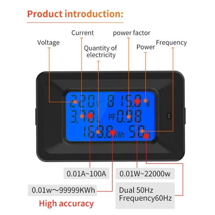 Multifunctional Electric Meter AC Digital Voltage Frequency Monitor, Specification: AC 100A 22000...