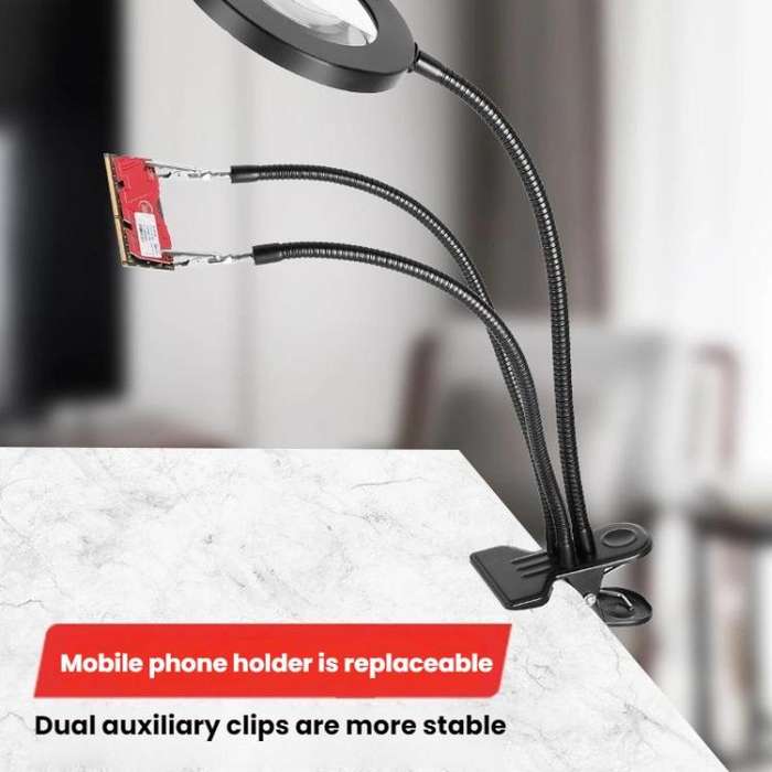10X 72LEDs Optical Magnifying Glass Hose Type Mobile Phone Holder(Black)