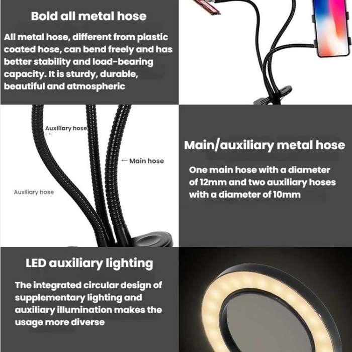 10X 72LEDs Optical Magnifying Glass Hose Type Mobile Phone Holder(Black)