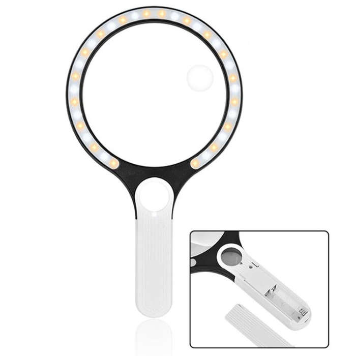 5/10/20X 13.5cm 3 Colors LED Handheld Magnifying Glass Adjustable Brightness For Reading, Spec: B...