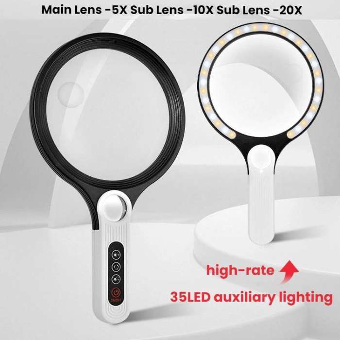 5/10/20X 13.5cm 3 Colors LED Handheld Magnifying Glass Adjustable Brightness For Reading, Spec:  ...