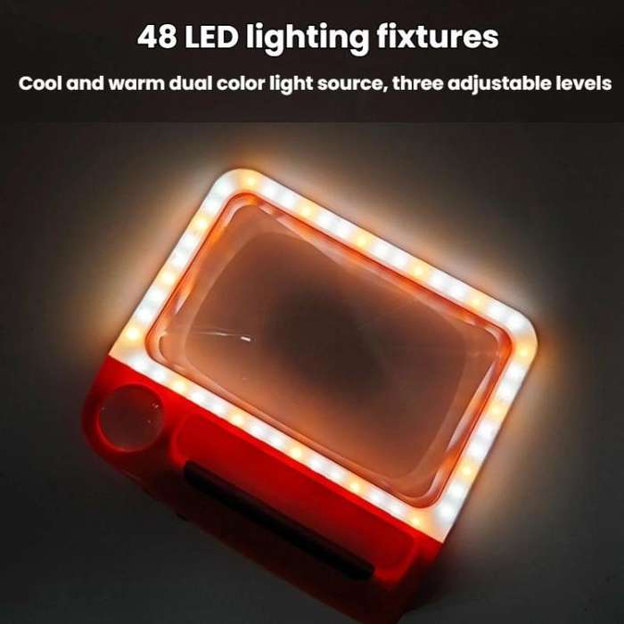 5/10X 48LEDs Magnifier 3 Colors Cold Warm Brightness Adjustment Handheld Loupe, Spec: Charging Blue
