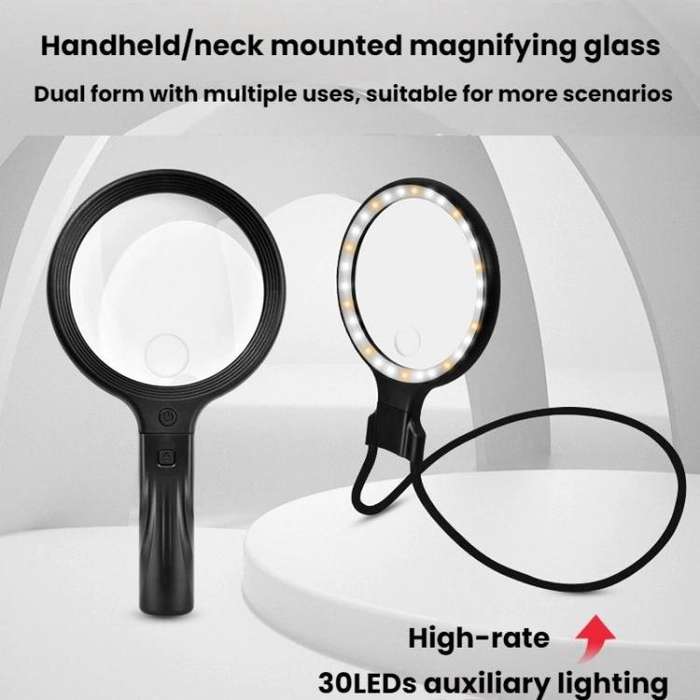 5/10X 30 LEDs Magnifying Glass USB Charging Neck Worn Handheld For Reading Maintenance(Black)