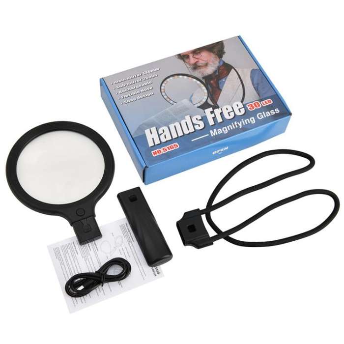 5/10X 30 LEDs Magnifying Glass USB Charging Neck Worn Handheld For Reading Maintenance(Black)