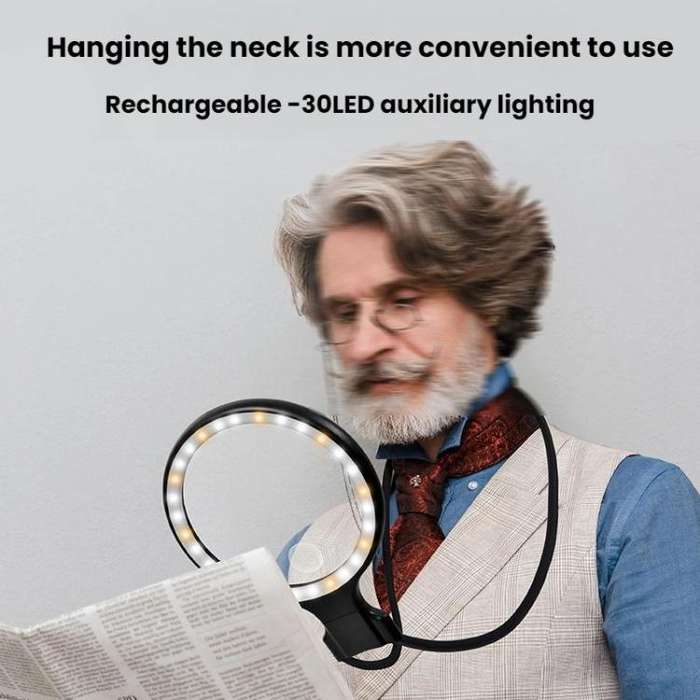 5/10X 30 LEDs Magnifying Glass USB Charging Neck Worn Handheld For Reading Maintenance(Black)