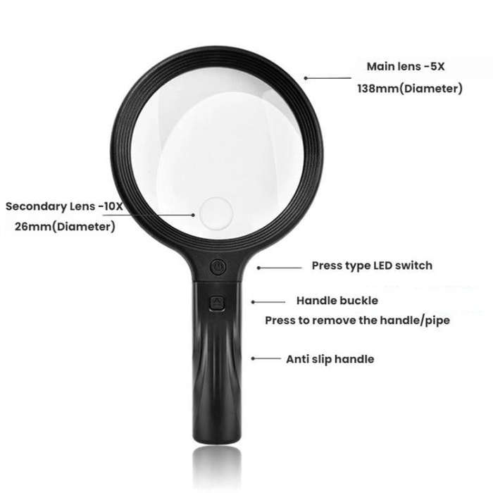 5/10X 30 LEDs Magnifying Glass USB Charging Neck Worn Handheld For Reading Maintenance(Black)