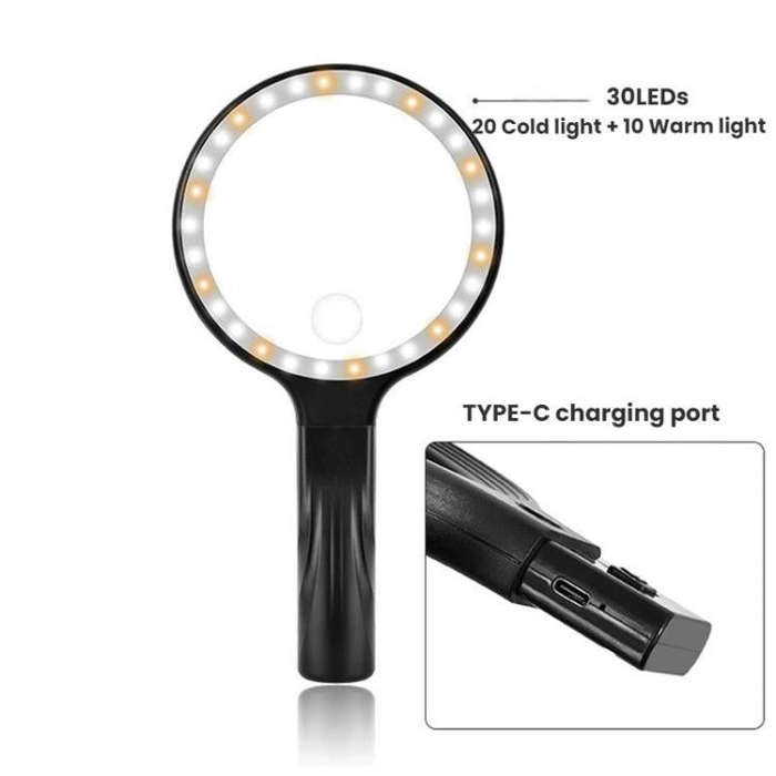 5/10X 30 LEDs Magnifying Glass USB Charging Neck Worn Handheld For Reading Maintenance(Black)