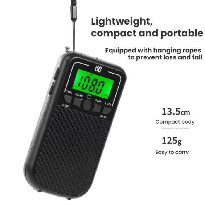 Portable FM/AM/SW Multi-Band High-Sensitivity Clock-Controlled Radio Player, Specification: For E...