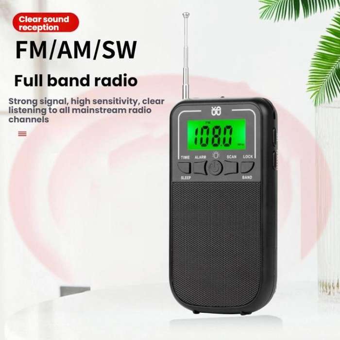 Portable FM/AM/SW Multi-Band High-Sensitivity Clock-Controlled Radio Player, Specification: For U...