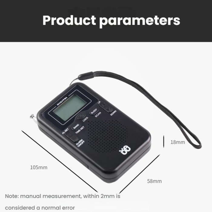 Portable FM/AM Clock-Controlled Stereo Pocket Radio Player, Size: For EU(Black)